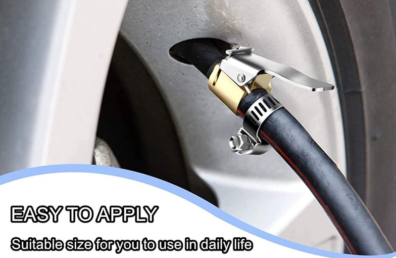 LDCRE Tire Air Chuck Adapter with Clip,1/4" Brass American Type Thread Pump Nozzle，Locking Tire Inflator Adapter Connect, Air Compressor Tire Chuck Hose End with Barb Connector for Hose Repair 1PC - Image 5